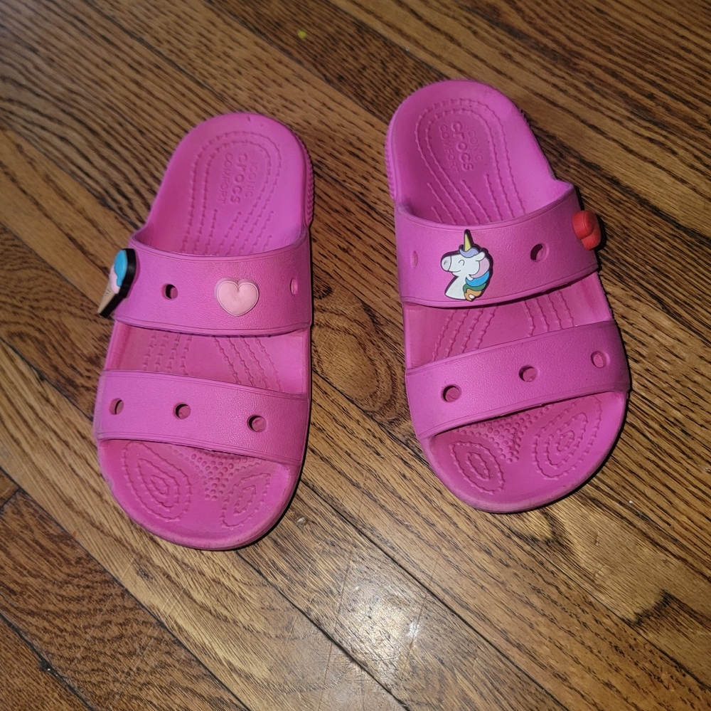 Crocs Classic 2-Strap Sandal Slides Fuschia WITH CHARM